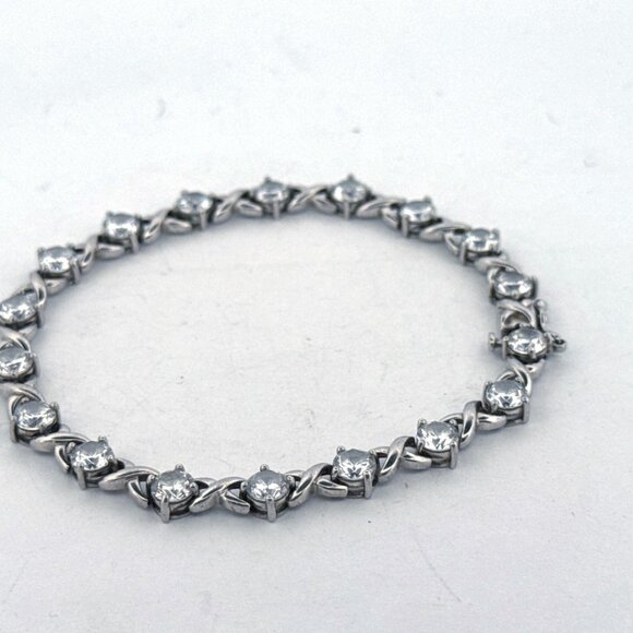Estate Sterling Silver 925 7.5" CZ Tennis Bracelet 12.1g Elegant Vintage - Picture 2 of 8